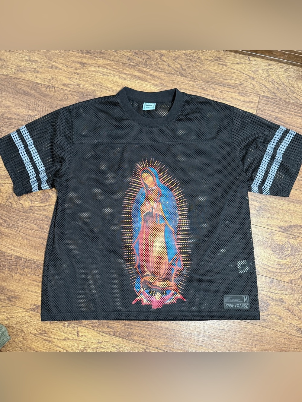 CTHDRL ShoePalace Virgin Mary Guadalupe Cross Mesh Jersey M Black Y2K Streetwear